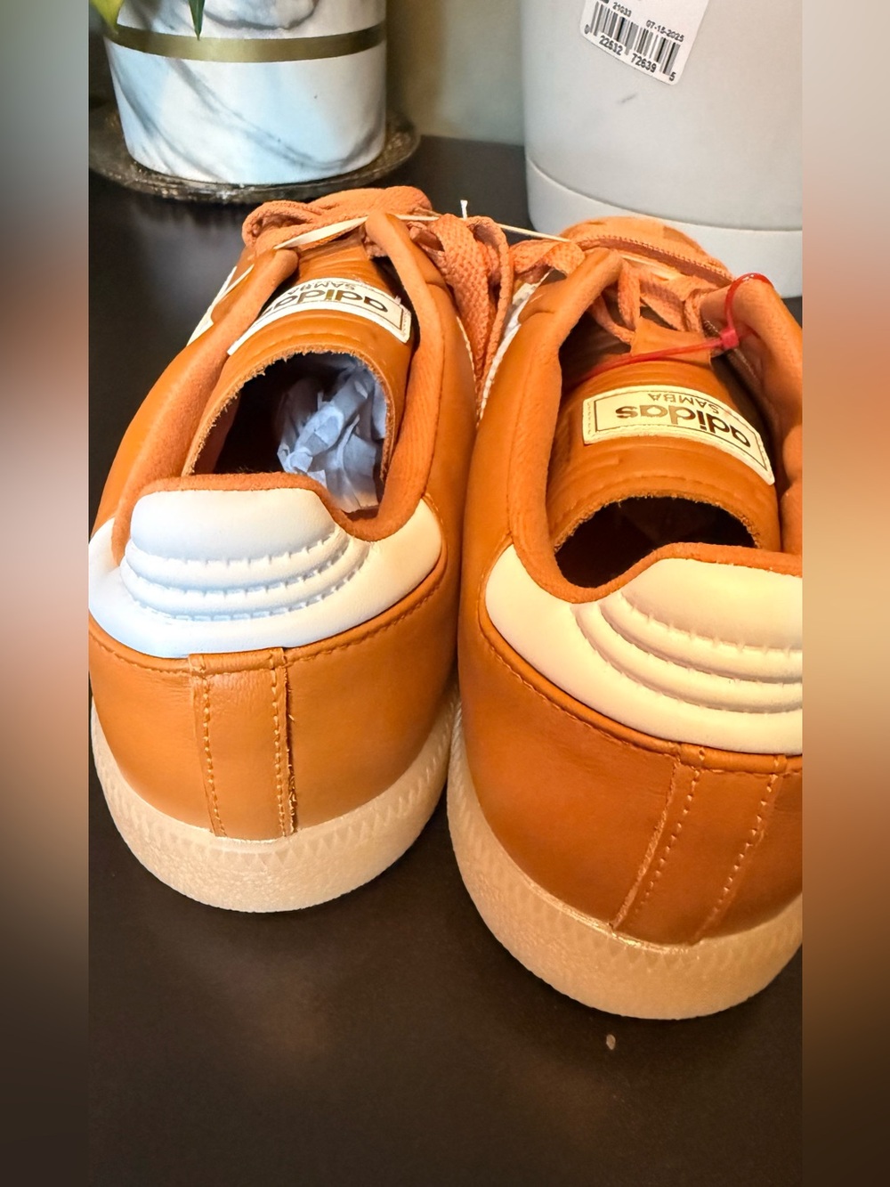adidas Orange Leather Samba Sneakers with White Heel Tab